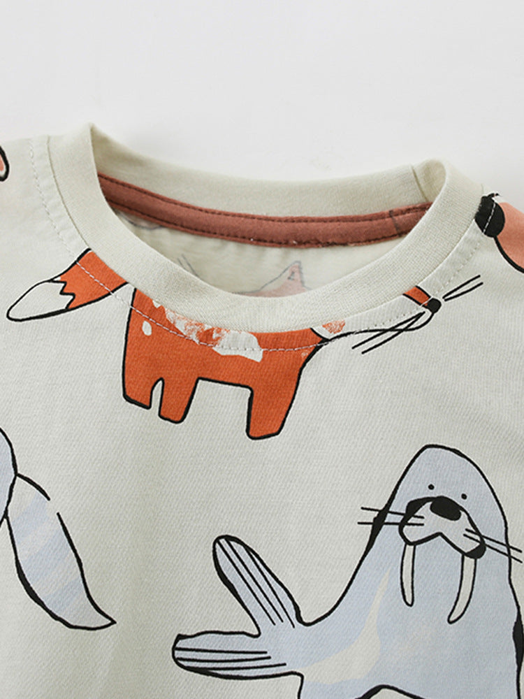 Woodland Wanderers Natural Animal Print Pajama Set for Girls & Boys 2-9 Years