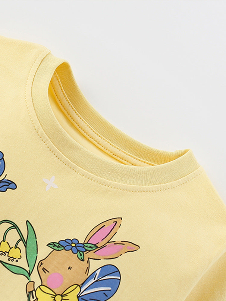 Fairy Garden Yellow Bunny Pajama Set for Girls 2-9 Years