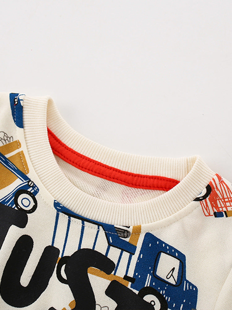 Just Have Fun Truck Print Sweatshirt, Long Sleeve Graphic Pullover for boys 2-9 years old
