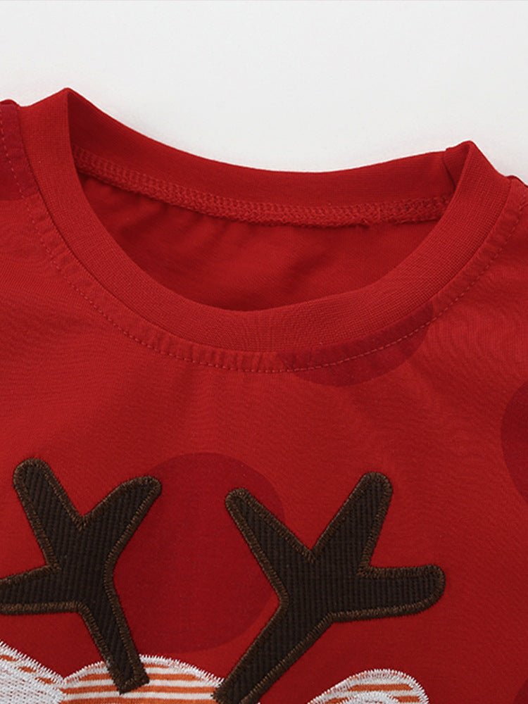 Festive Reindeer Red Polka Dot Appliqué Tee for Girls & Boys 2-9 Years
