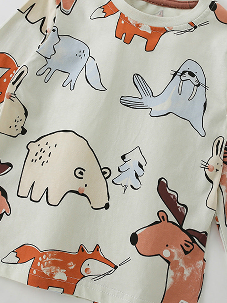 Woodland Wanderers Natural Animal Print Pajama Set for Girls & Boys 2-9 Years