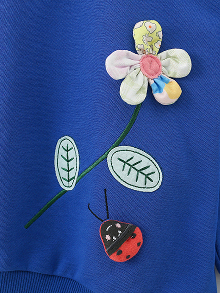 Garden Friends Royal Blue 3D Appliqué Sweatshirt for Girls & Boys 2-9 Years