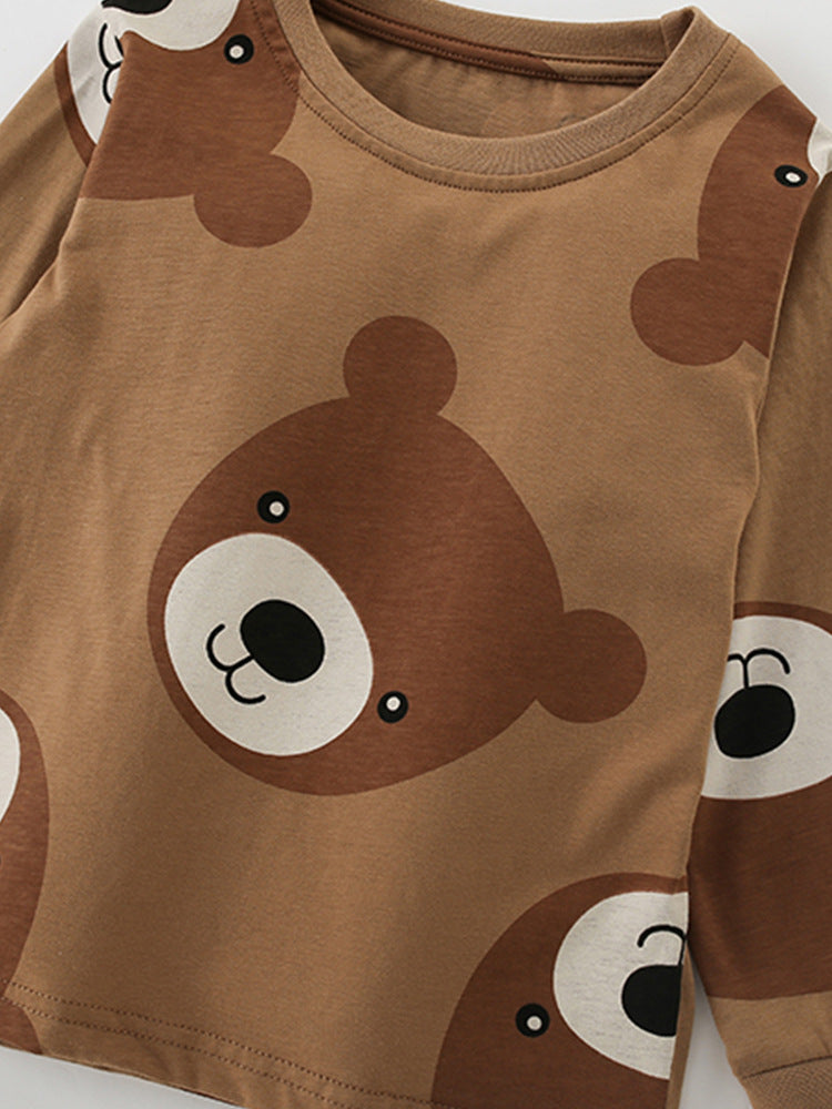 Sleepy Bear Brown Graphic Print Pajama Set for Girls & Boys 2-9 Years