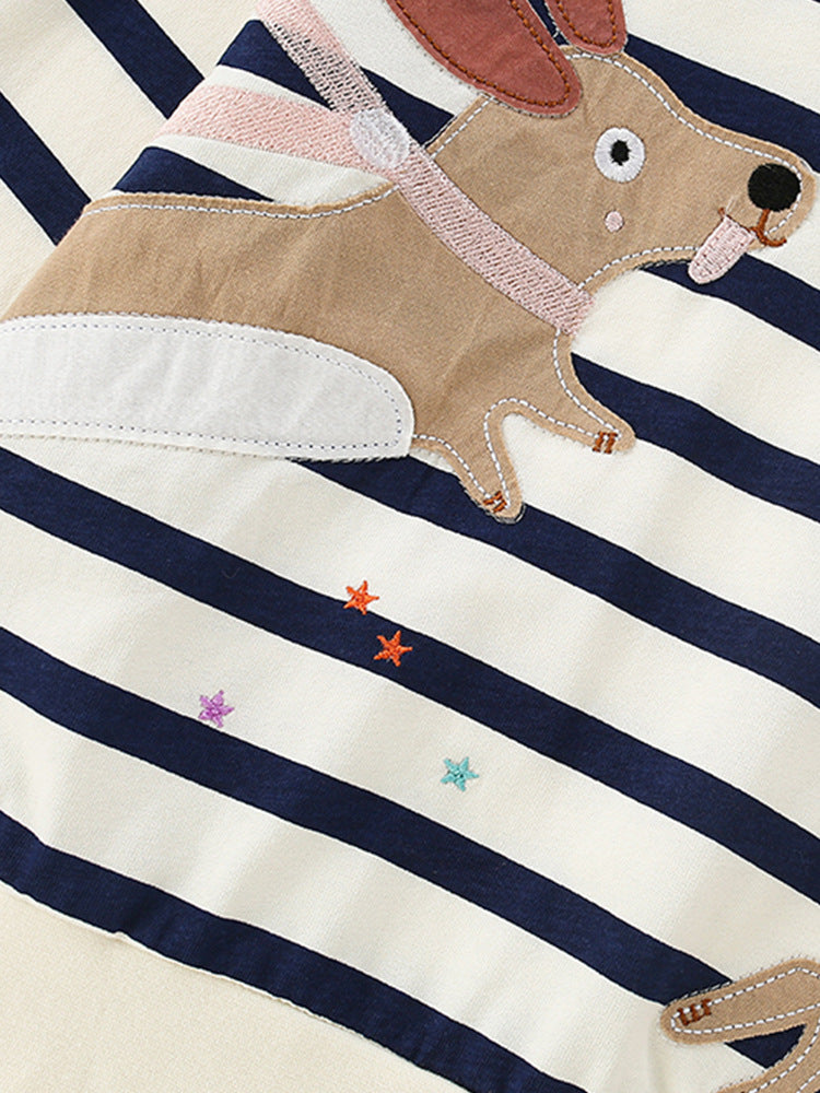Puppy Playtime Navy Stripe & Polka Dot Pajama Set for Girls & Boys 2-9 Years