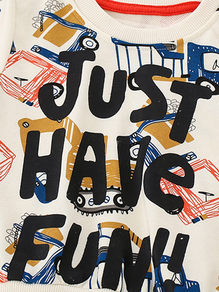 Just Have Fun Truck Print Sweatshirt, Long Sleeve Graphic Pullover for boys 2-9 years old