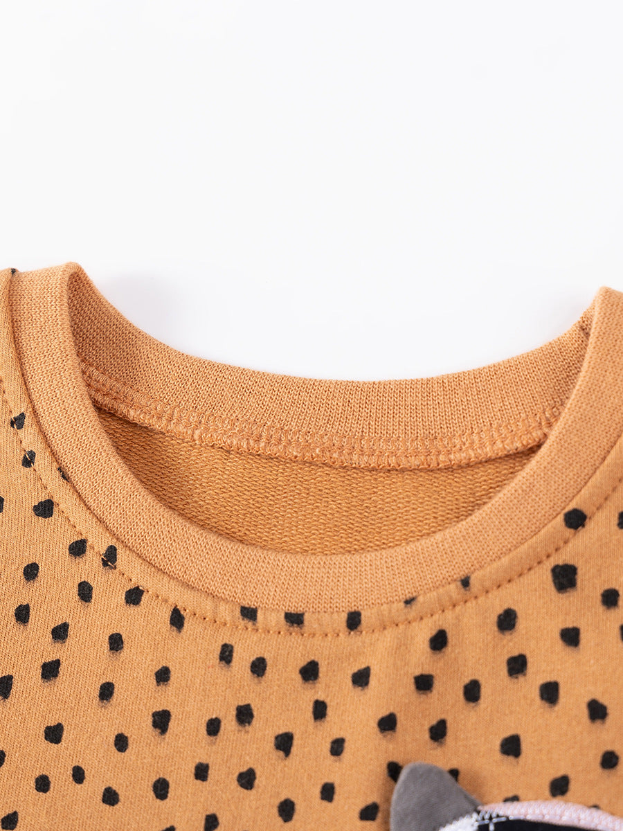 Feline Fun Mustard Dot Tunic & Legging Set for Girls 2-9 Years