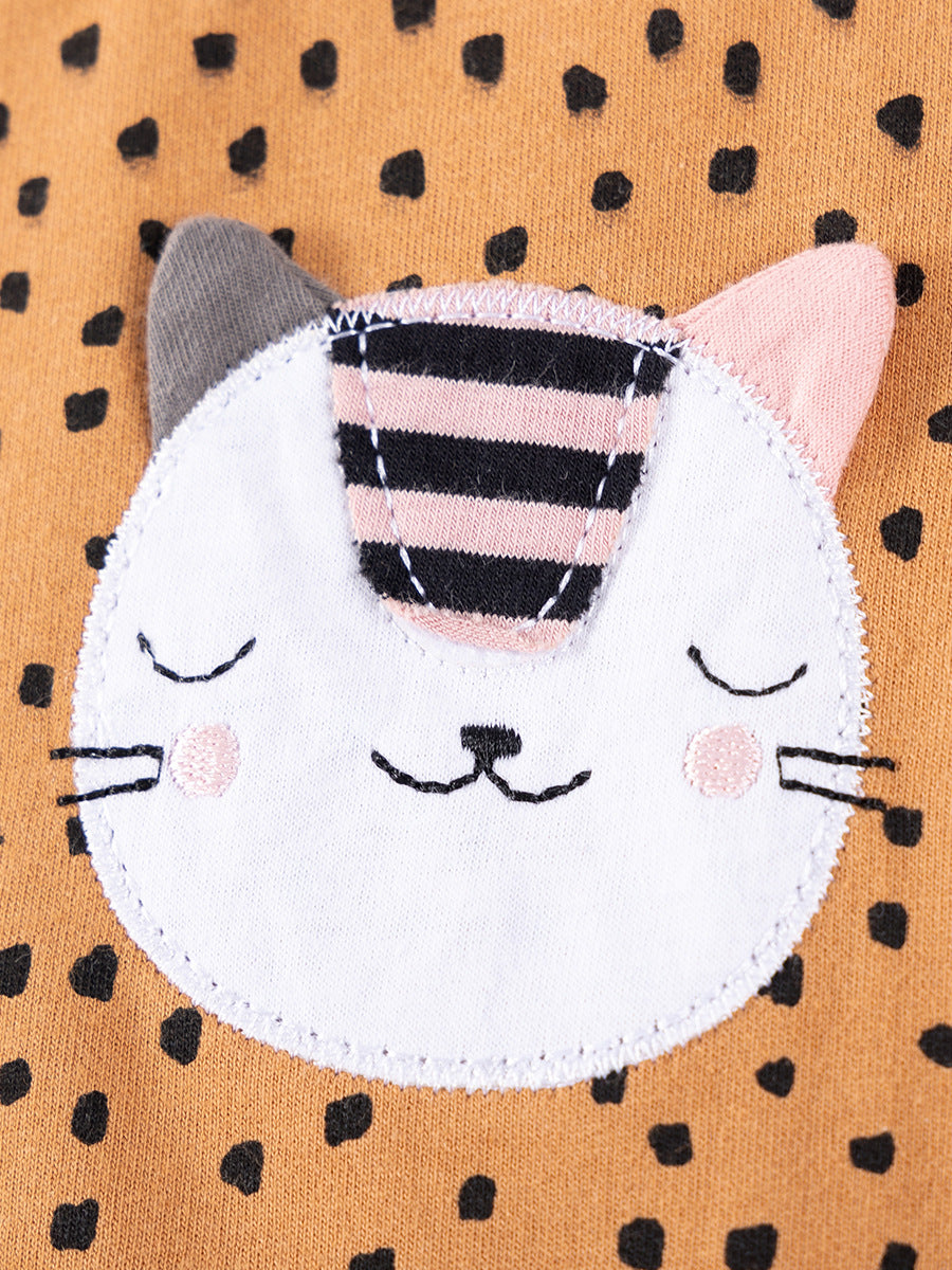 Feline Fun Mustard Dot Tunic & Legging Set for Girls 2-9 Years