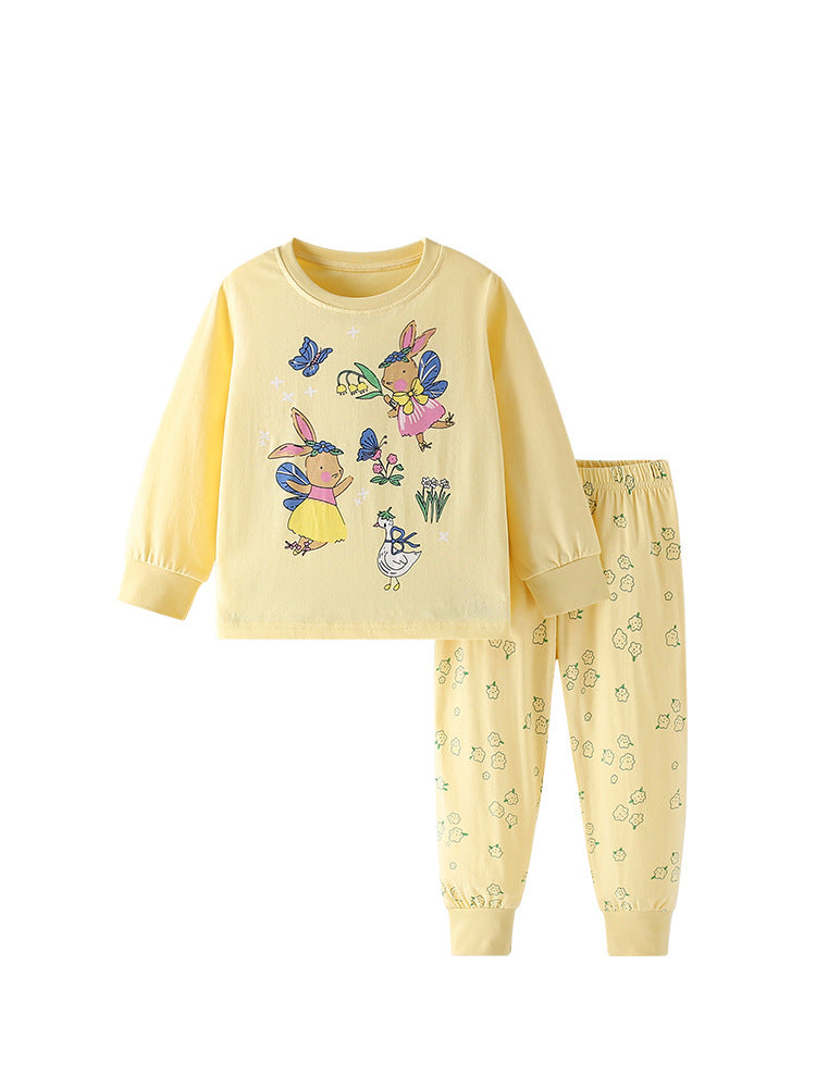 Fairy Garden Yellow Bunny Pajama Set for Girls 2-9 Years