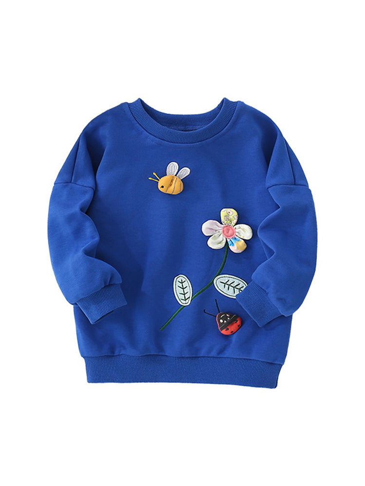 Garden Friends Royal Blue 3D Appliqué Sweatshirt for Girls & Boys 2-9 Years