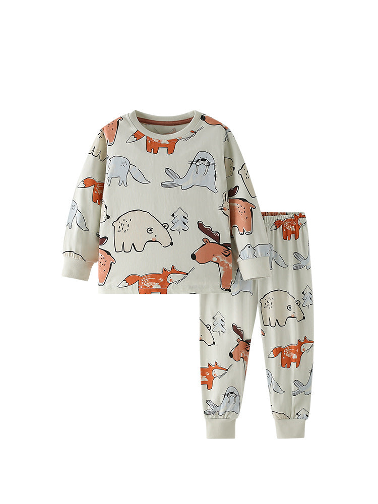 Woodland Wanderers Natural Animal Print Pajama Set for Girls & Boys 2-9 Years