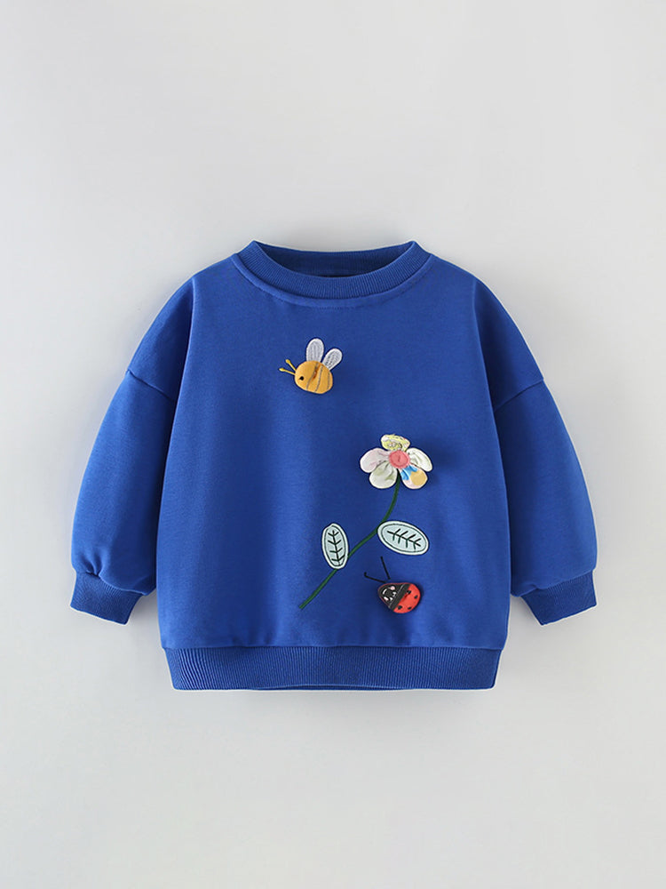 Garden Friends Royal Blue 3D Appliqué Sweatshirt for Girls & Boys 2-9 Years