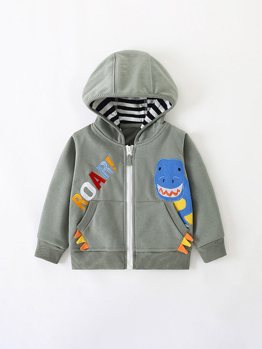 Roar-some Dino Grey Appliqué Zip-Up Hoodie for Boys 2-9 Years