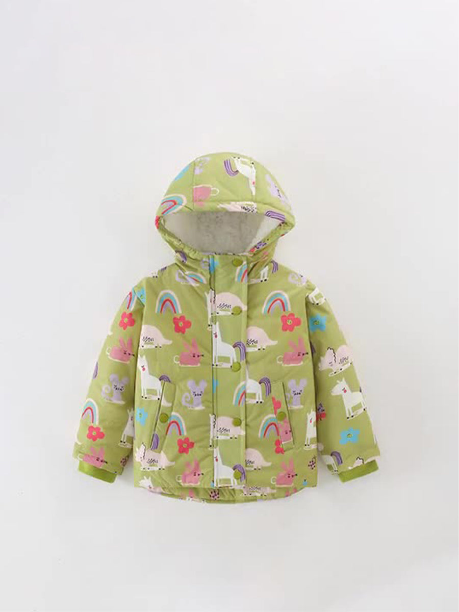 Enchanted Forest Green Print Puffer Jacket for Girls 2-9 Years