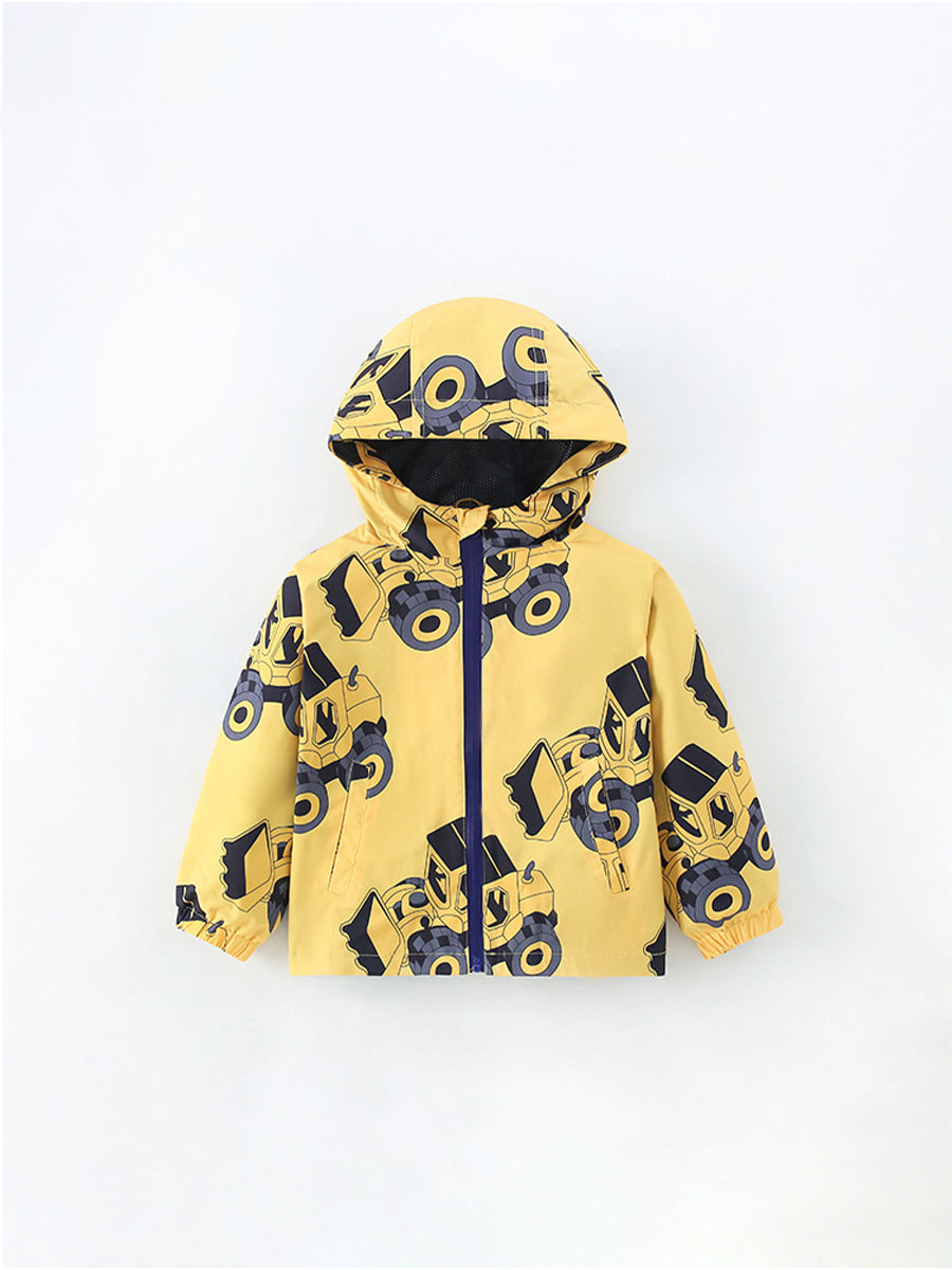 Construction Crew Yellow Digger Print Hooded Jacket for Girls & Boys 2-9 Years