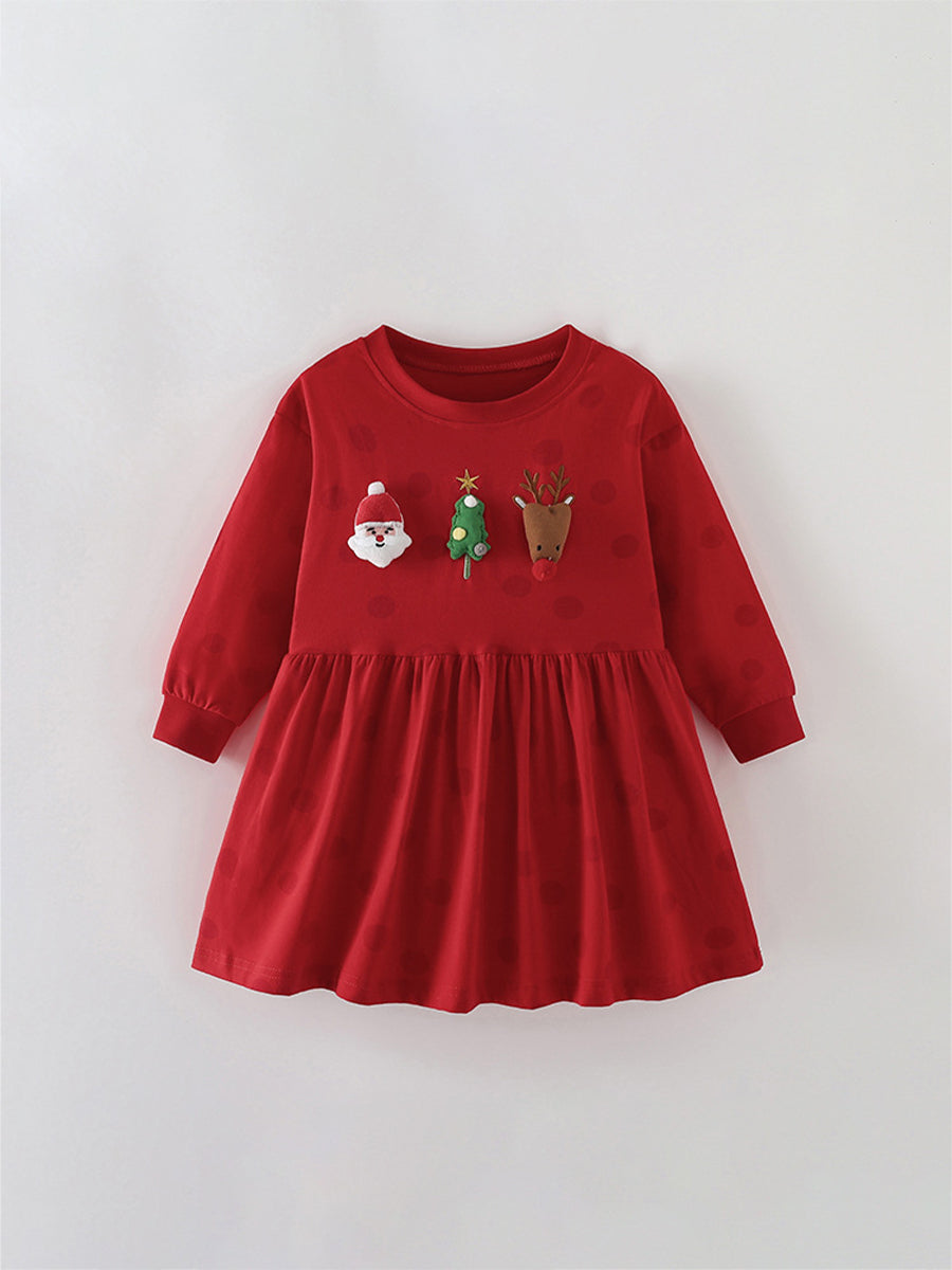 Holiday Friends Red Appliqué Dress for Girls 2-9 Years