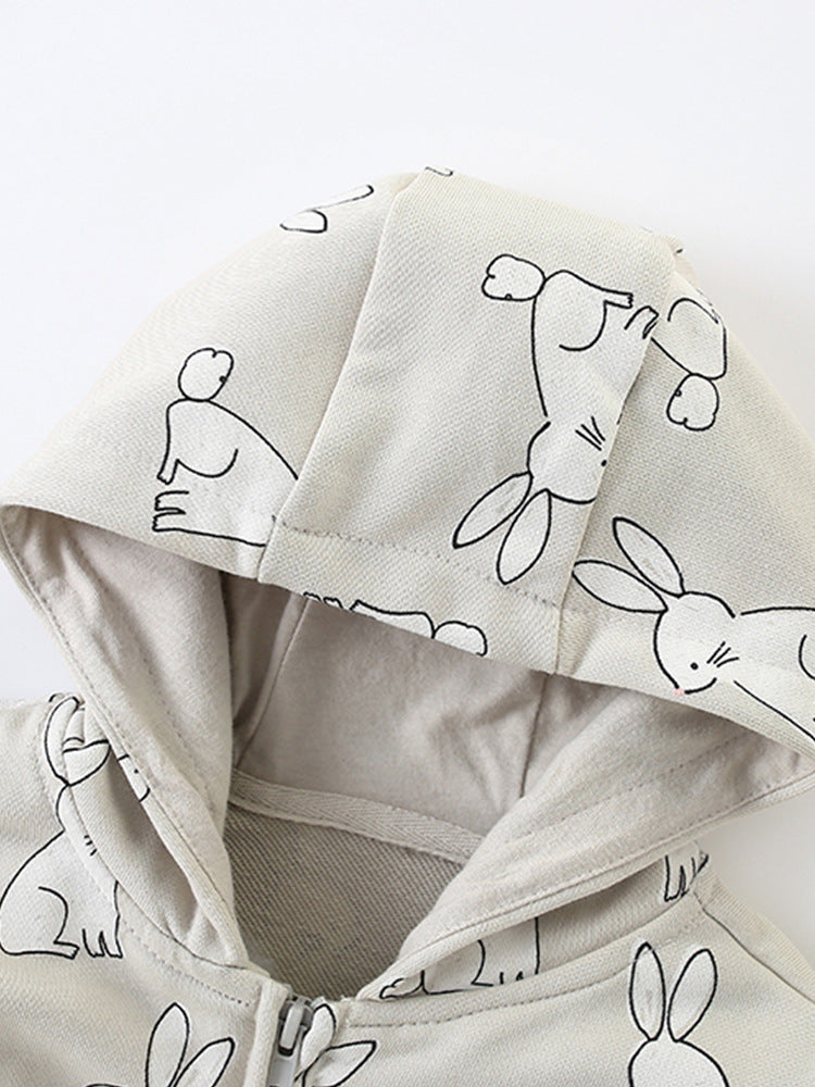 Bunny Hop Oatmeal Ruffle Zip-Up Hoodie for Girls 2-9 Years