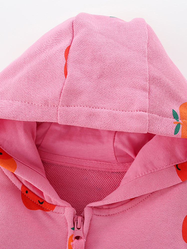 Apple Pink Print Zip-Up Hoodie for Girls & Boys 2-9 Years