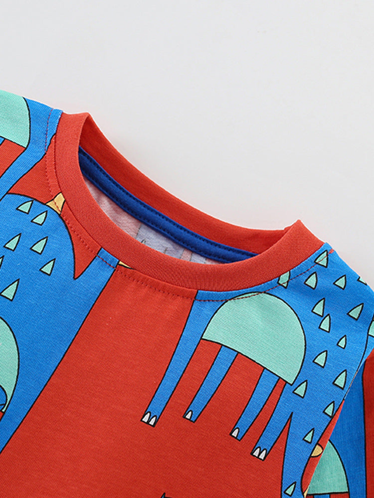 Dino Stomp Red Dinosaur Print Pajama Set for Girls & Boys 2-9 Years