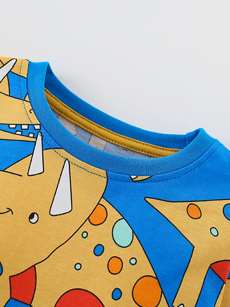 Dino Dreams Blue Triceratops Pajama Set for Girls & Boys 2-9 Years