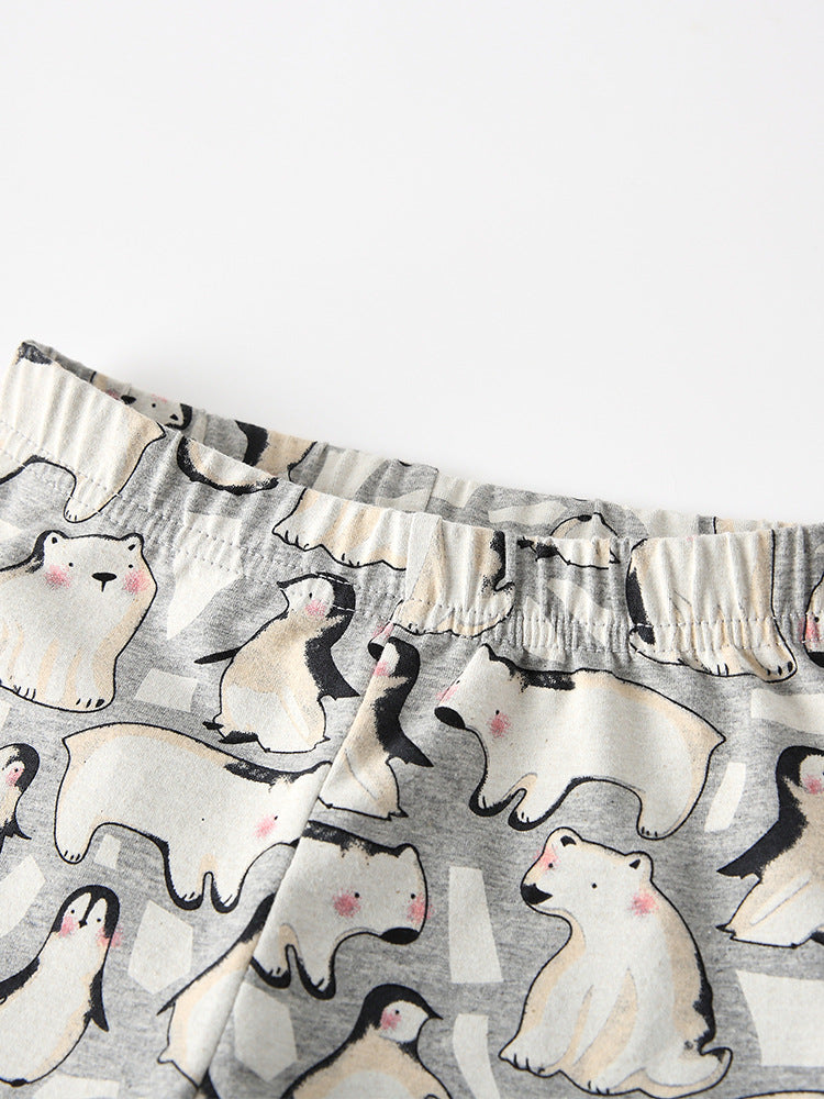 Arctic Pals Grey Polar Bear & Penguin Leggings for Girls & Boys 2-9 Years