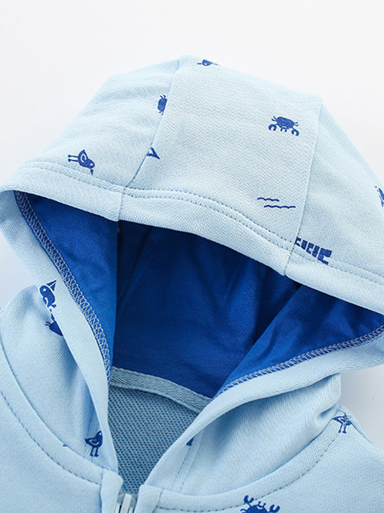 Seaside Friends Light Blue Print Zip-Up Hoodie for Girls & Boys 2-9 Years