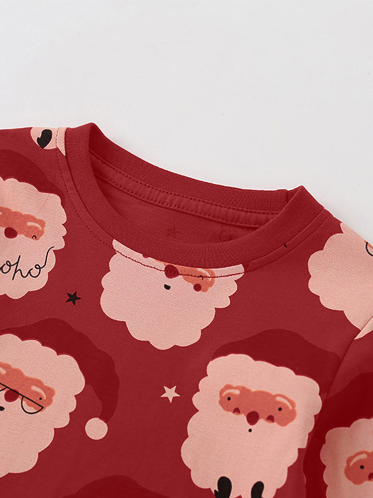 Jolly Santa Red Print Pajama Set for Girls & Boys 2-9 Years