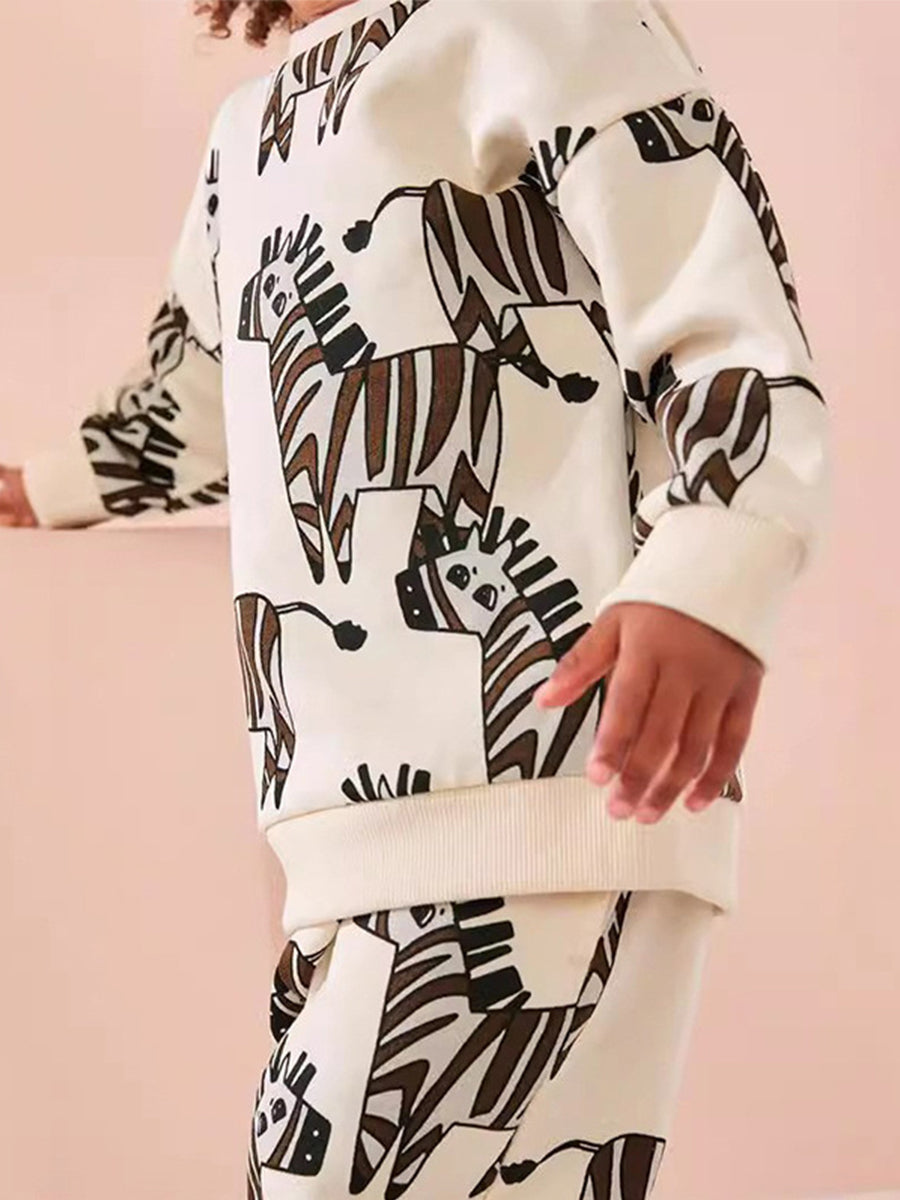 Zany Zebra Cream Print Sweatsuit Set for Boys 2-9 Years