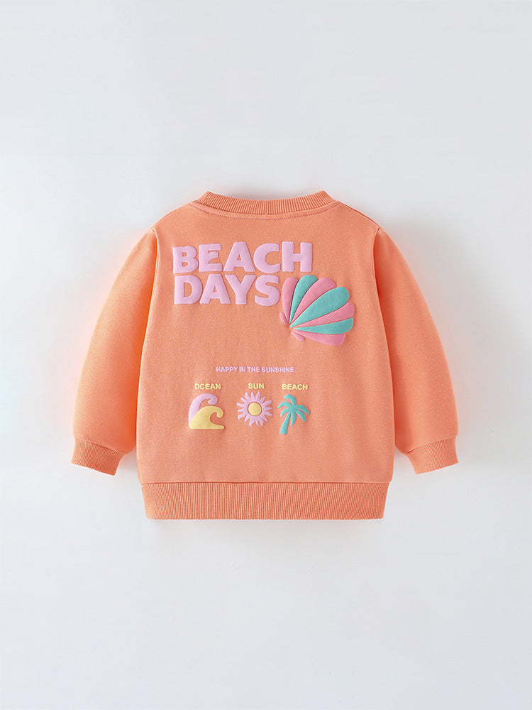 Surf Waves Tangerine Puff Print Sweatshirt for Girls & Boys 2-9 Years