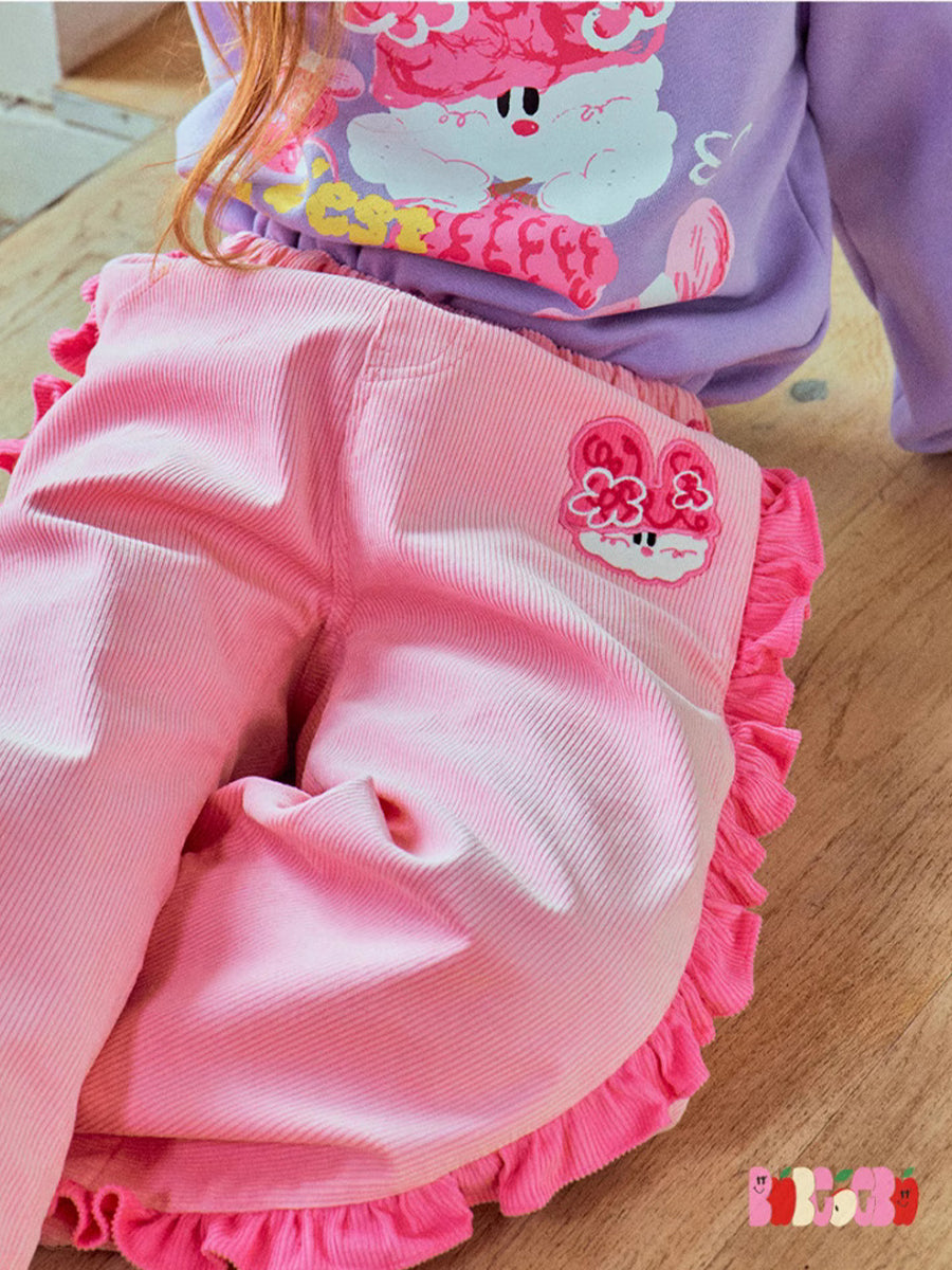 Sweet Bunny Lavender Graphic Sweatshirt & Pink Ruffle Corduroy Set for Girls 2-9 Years