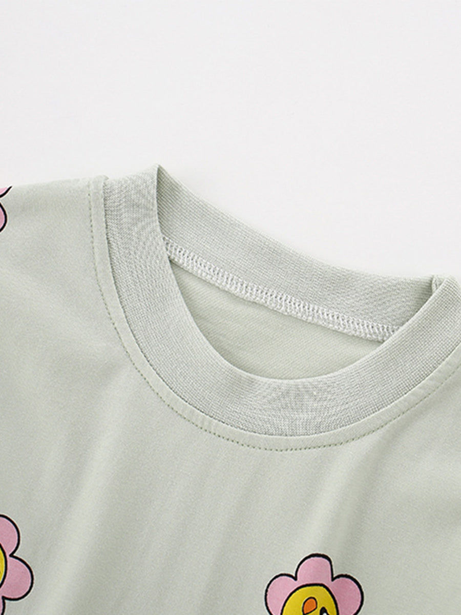 Happy Flower Mint Green Sweatshirt Dress for Girls 2-9 Years