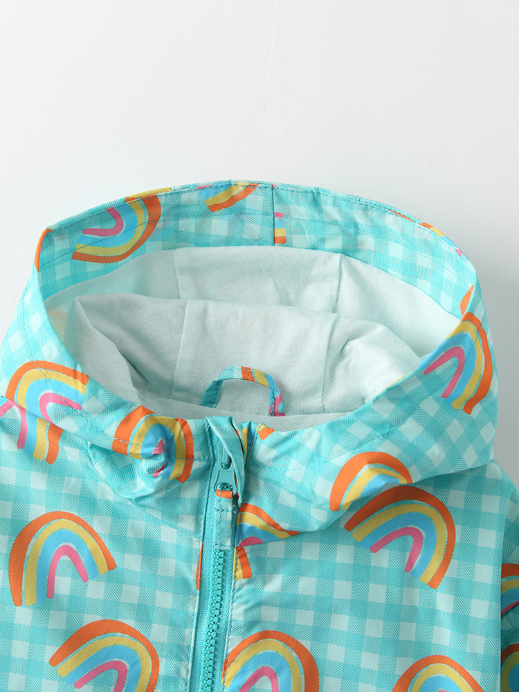 Cheerful Rainbow Aqua Gingham Hooded Jacket for Girls & Boys 2-9 Years