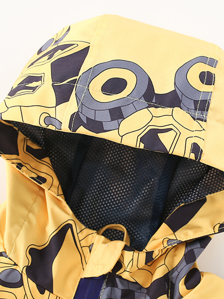 Construction Crew Yellow Digger Print Hooded Jacket for Girls & Boys 2-9 Years