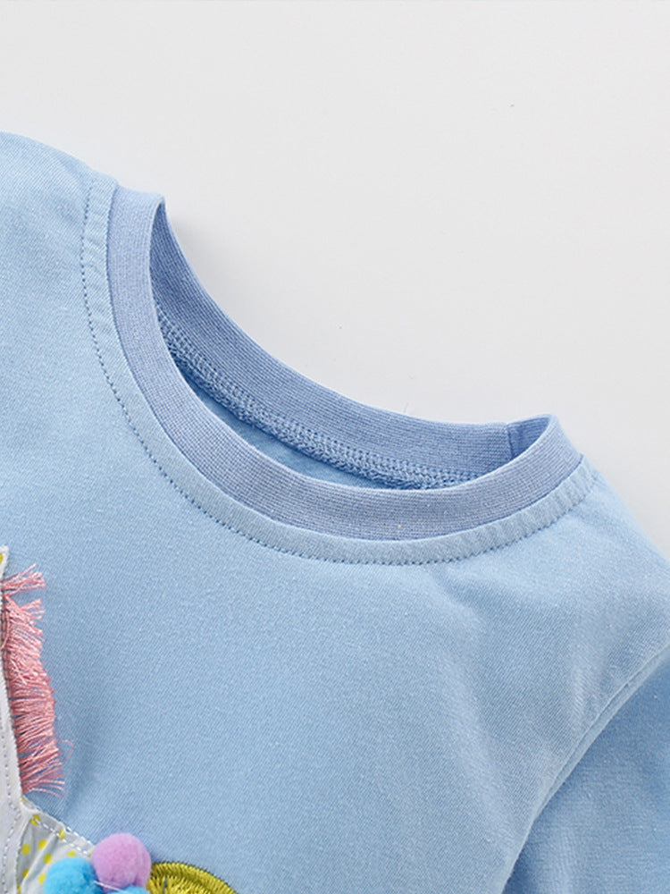 Magical Pony Sky Blue Appliqué Tee for Girls 2-9 Years