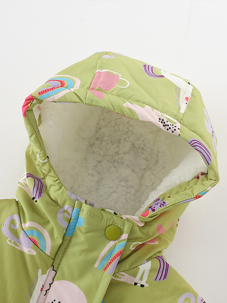 Enchanted Forest Green Print Puffer Jacket for Girls 2-9 Years