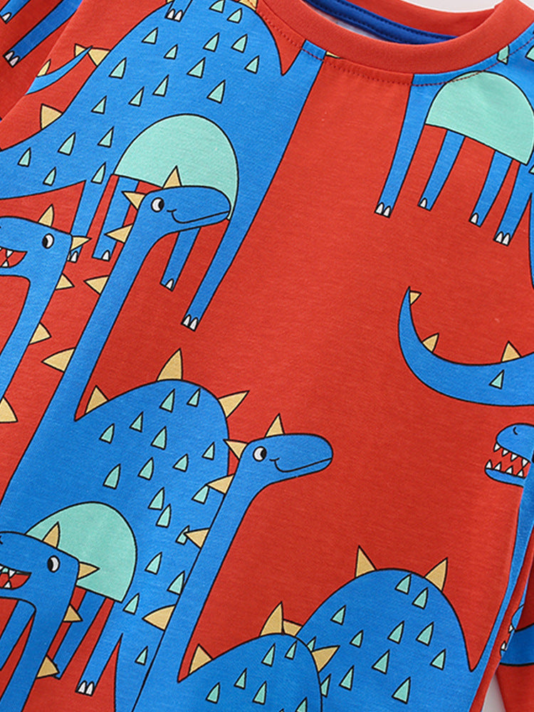 Dino Stomp Red Dinosaur Print Pajama Set for Girls & Boys 2-9 Years