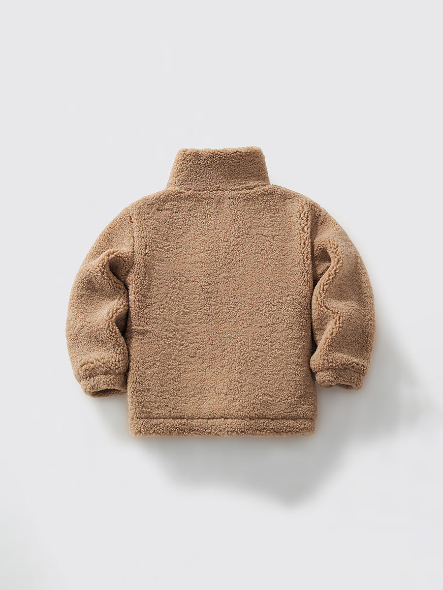 Cozy Color Block Tan Sherpa Fleece Jacket for Girls & Boys 2-9 Years
