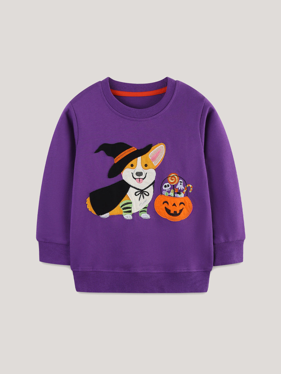 Spooky Corgi Purple Halloween Sweatshirt for Girls & Boys 2-9 Years