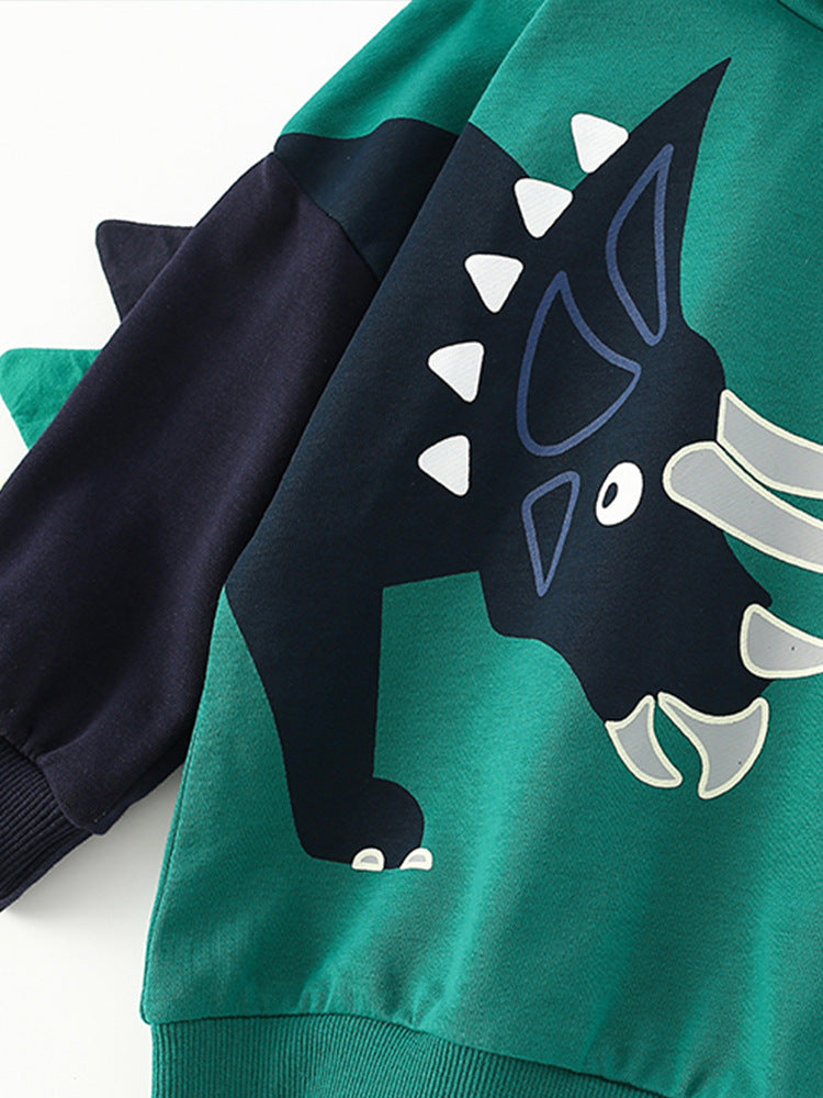 Dino Spike Green Triceratops Hoodie for Girls & Boys 2-9 Years