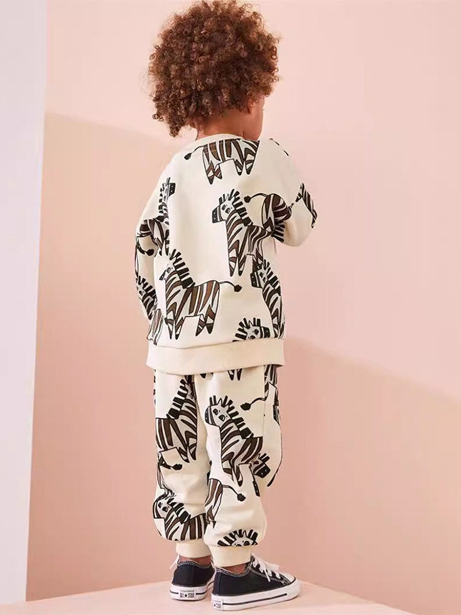 Zany Zebra Cream Print Sweatsuit Set for Boys 2-9 Years
