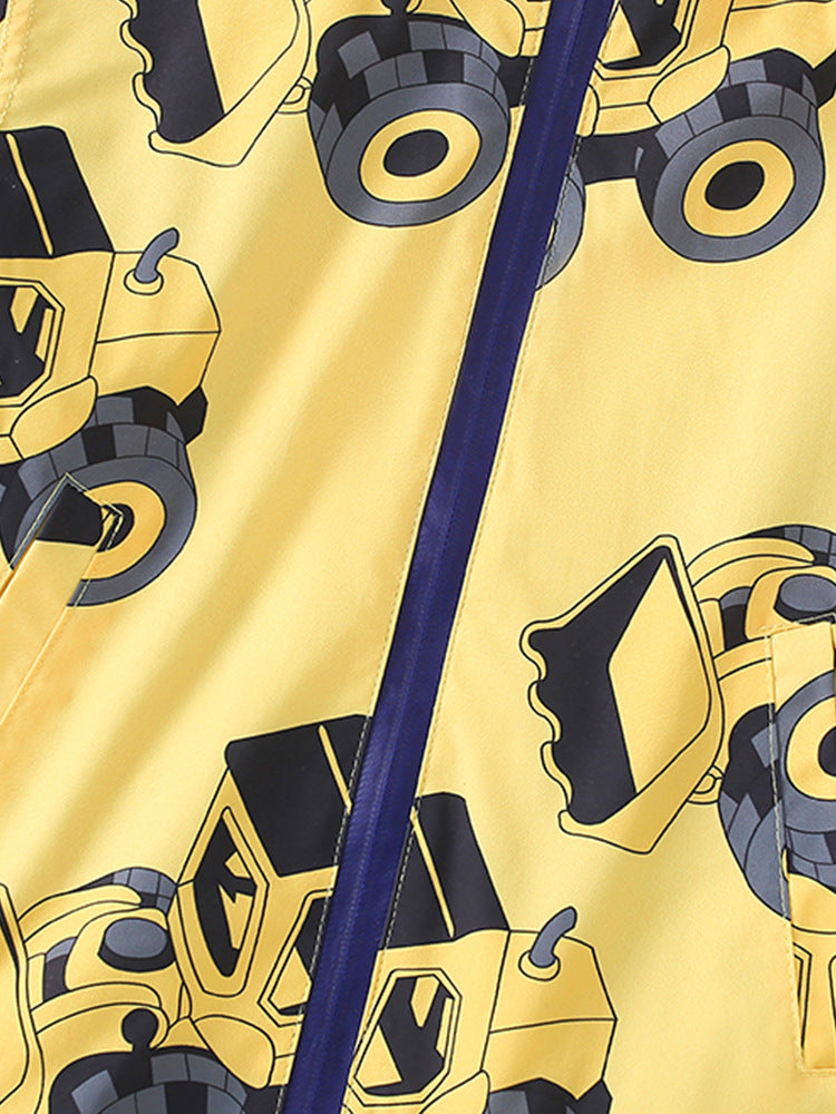 Construction Crew Yellow Digger Print Hooded Jacket for Girls & Boys 2-9 Years