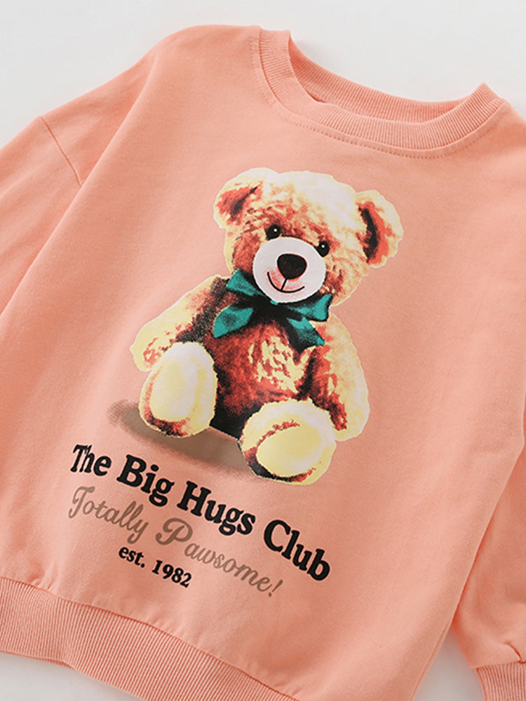 Teddy Hugs Club Coral Graphic Sweatshirt for Girls & Boys 2-9 Years