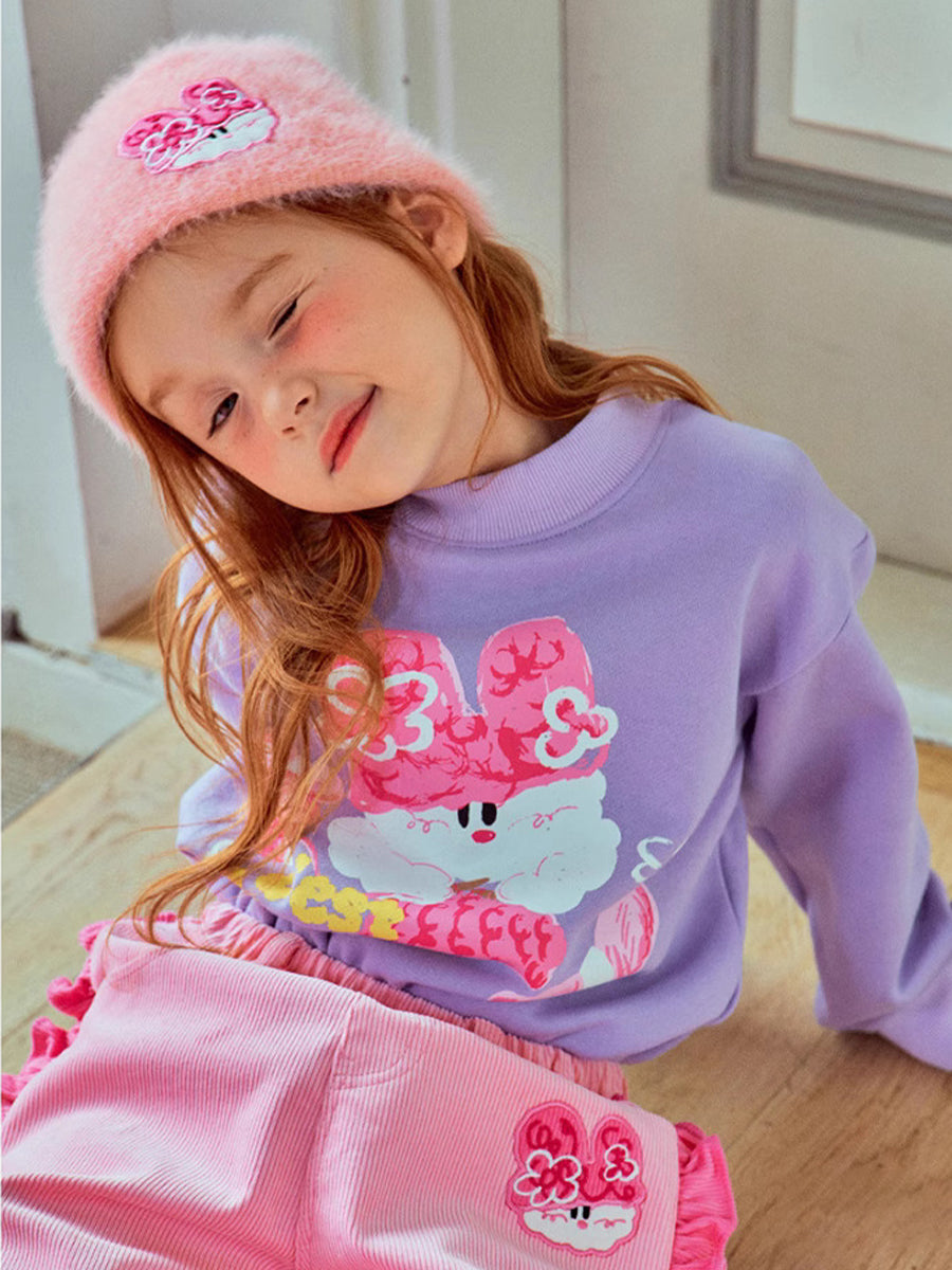 Sweet Bunny Lavender Graphic Sweatshirt & Pink Ruffle Corduroy Set for Girls 2-9 Years