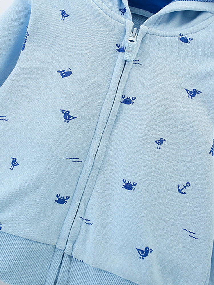 Seaside Friends Light Blue Print Zip-Up Hoodie for Girls & Boys 2-9 Years