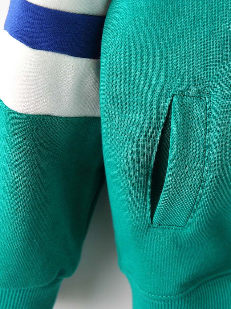 Varsity Stripe Teal Green Zip-Up Hoodie for Girls & Boys 2-9 Years