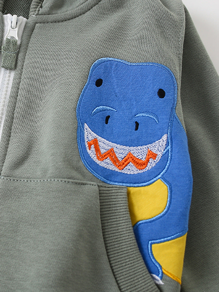 Roar-some Dino Grey Appliqué Zip-Up Hoodie for Boys 2-9 Years