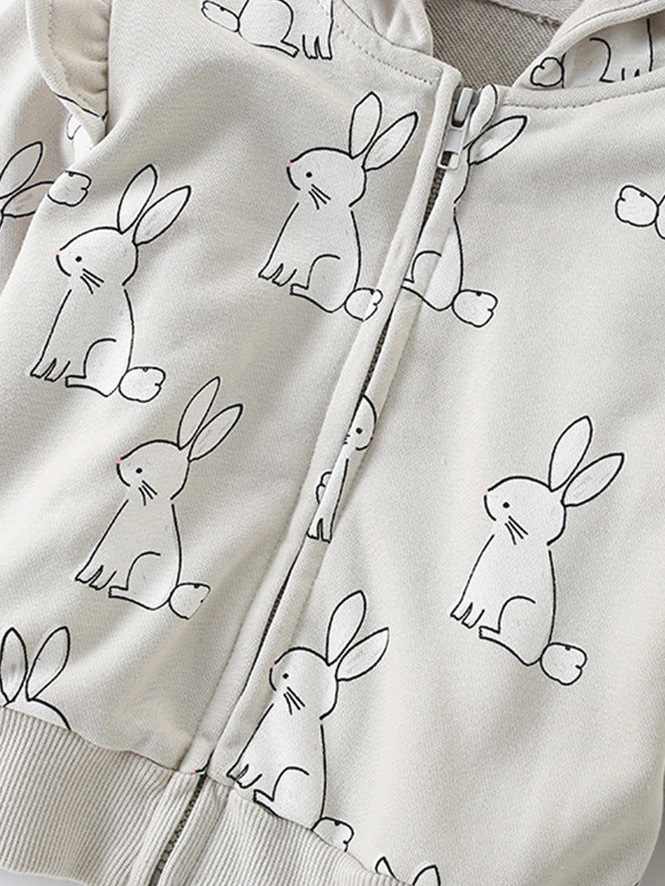 Bunny Hop Oatmeal Ruffle Zip-Up Hoodie for Girls 2-9 Years