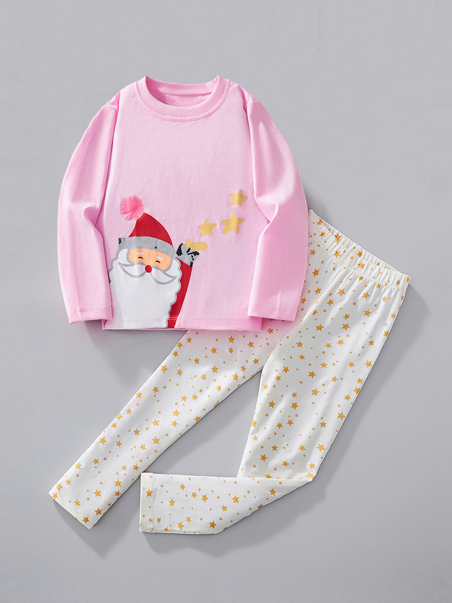 Starry Santa Pink & Gold Star Pajama Set for Girls 2-9 Years