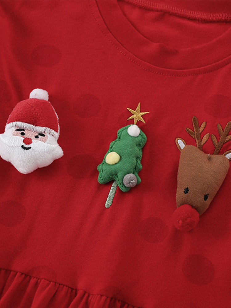 Holiday Friends Red Appliqué Dress for Girls 2-9 Years