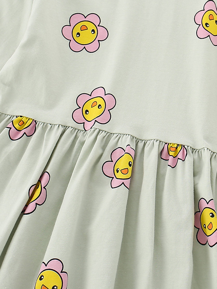 Happy Flower Mint Green Sweatshirt Dress for Girls 2-9 Years