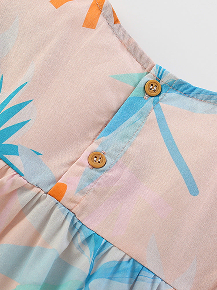 Pastel Paradise Tropical Print Flutter Dress for Girls 2-9 Years